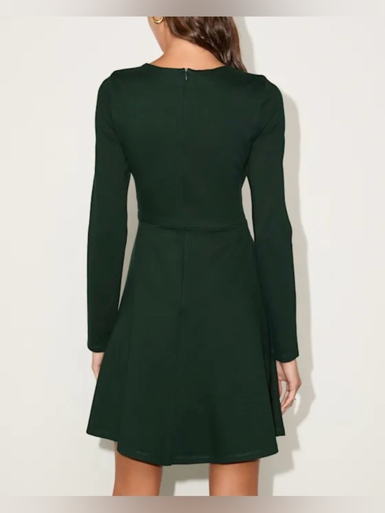 dark green long sleeve mini dress Velvet Round Neck Tie Waist Long Sleeve Mini Dress – Blue Zone Planet main image 0